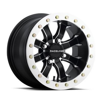 Raceline A71 Mamba Beadlock UTV Wheel, 12x7 with 4 on 156 Bolt Pattern - Black / Machined - A7127056-43
